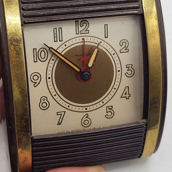 Vtg Westclox Keywound Travel Alarm Clock Roll Top Art Deco For Parts - Picture 8 of 8